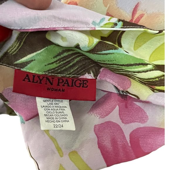 Alyn Paige 3XL Pastel Floral Chiffon Lightweight Button Up Blouse 22/24 - Picture 2 of 4